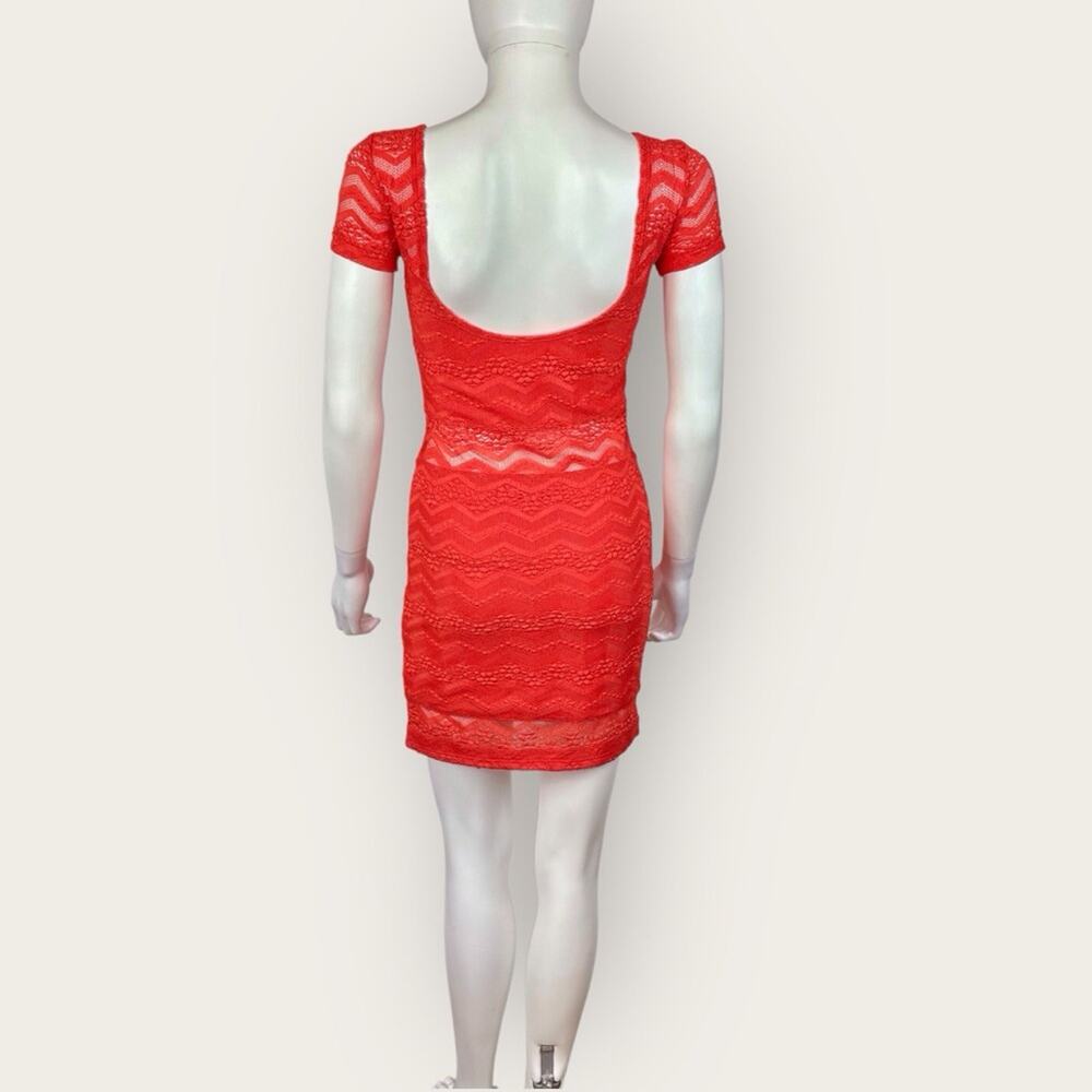 Free People Lace Mini Dress Body Con Red Orange Short Sleeved Size XS - Picture 4 of 9
